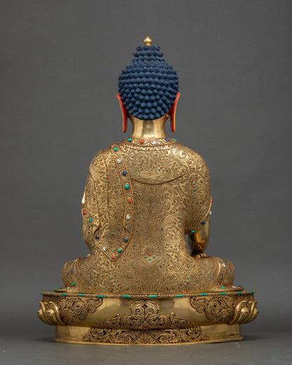 Rear view of Shakyamuni Buddha Premium Statue showing detailed kasaya folds and lotus pedestal