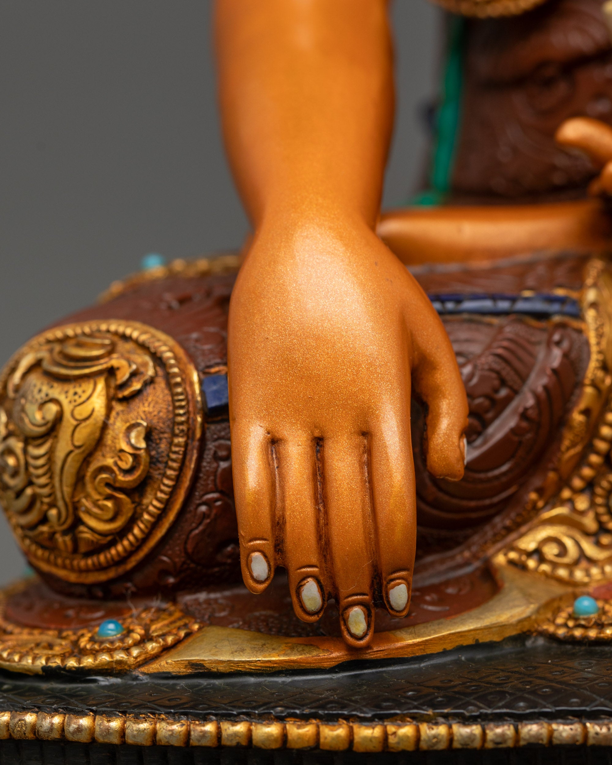 Rear view of Shakyamuni Buddha Statue highlighting ornate lotus seat