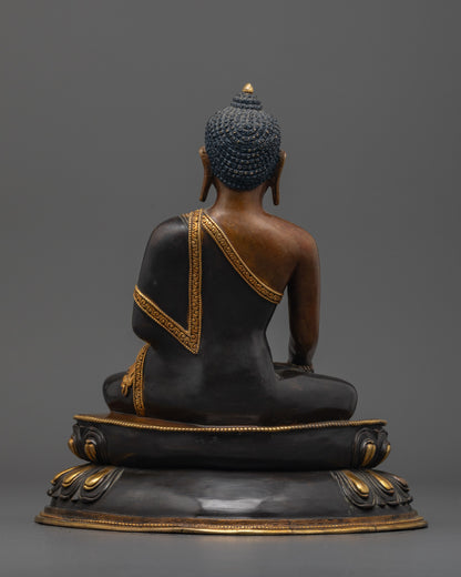 Rear view of Shakyamuni Buddha Statue showing detailed robe patterns