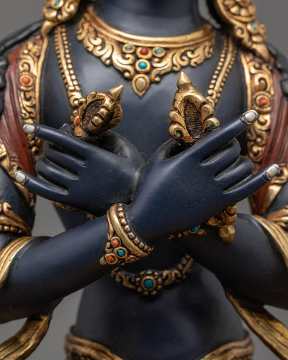 Rear view of Vajradhara statue highlighting exquisite hand-carved details