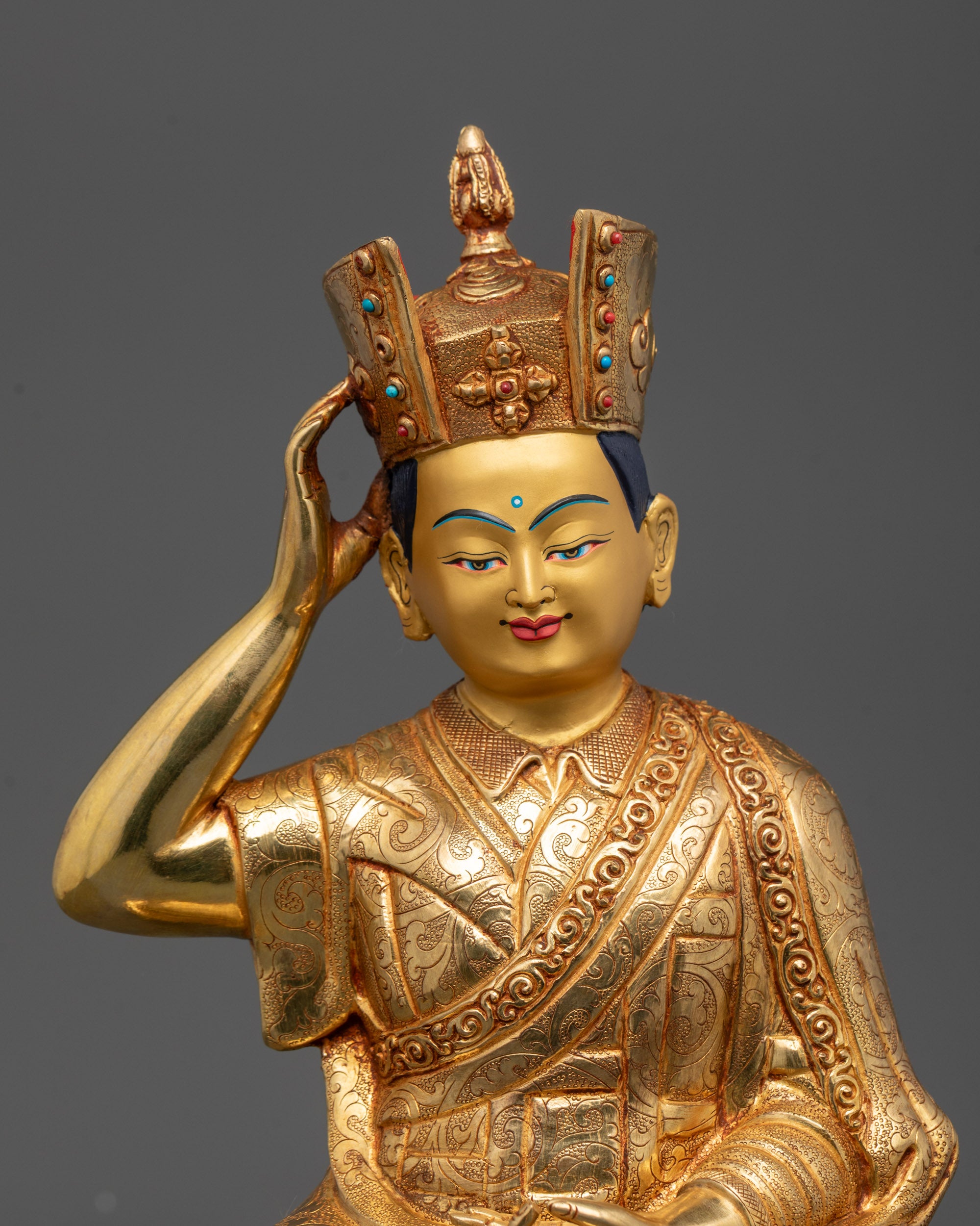 Rear view of the Karmapa Statue showing the smooth copper craftsmanship