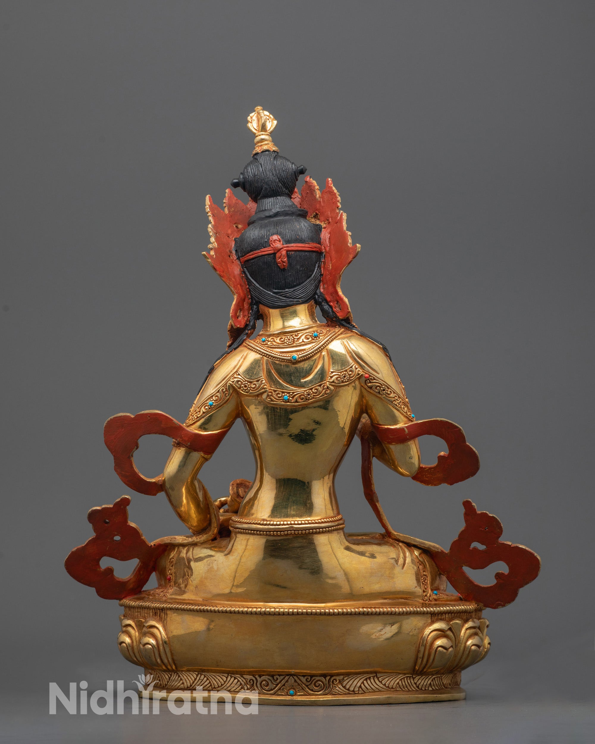 Rear view of the hand-carved Vajrasattva Statue showcasing detailed robe design