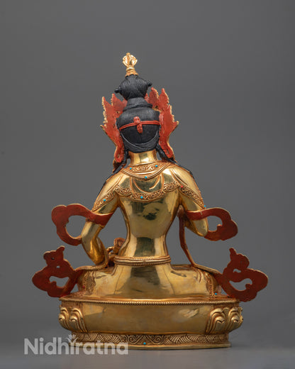 Rear view of the hand-carved Vajrasattva Statue showcasing detailed robe design