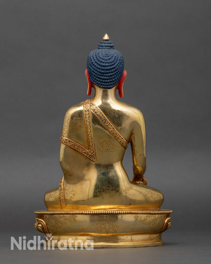 Back view Shakyamuni Buddha statue detailed robe carving Nepal