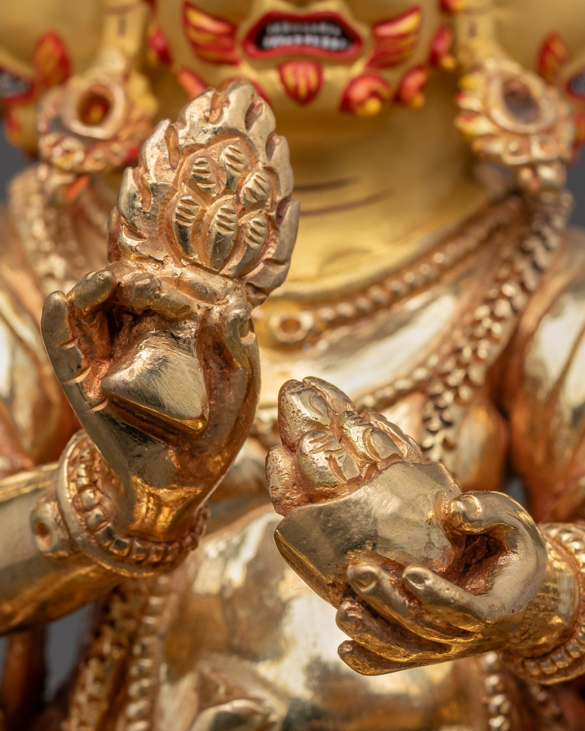 Hand-Carved Red Dzambhala Statue | Himalayan Prosperity Guardian