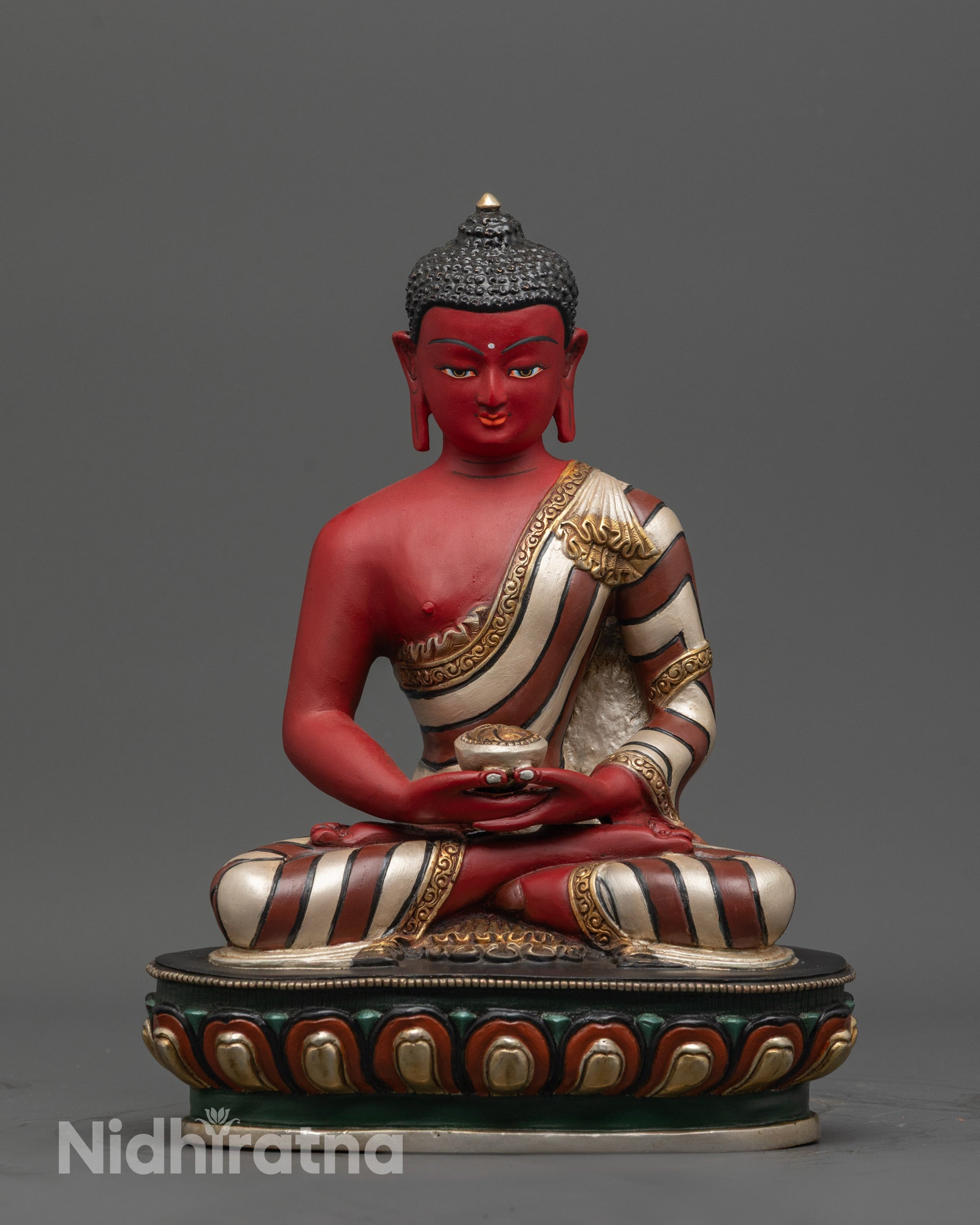 Red Amitabha Buddha Statue front view with serene red-hued body and lotus seat