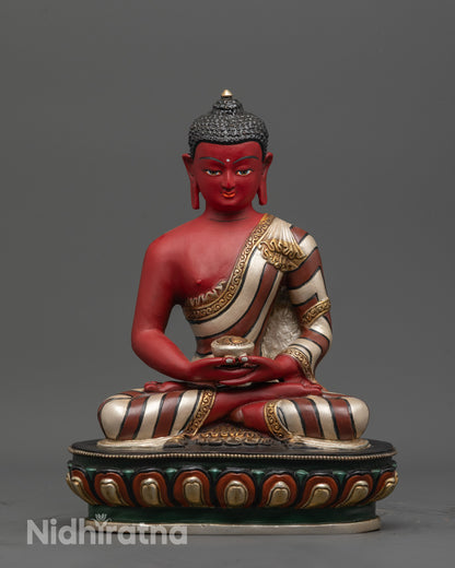 Red Amitabha Buddha Statue front view with serene red-hued body and lotus seat