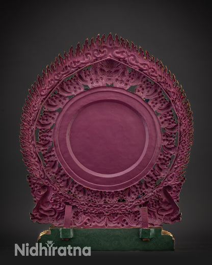 Regular back view of Vajrapani statue showing multicolored flaming halo details
