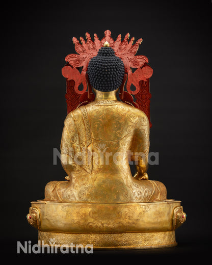 Regular back view with halo Tibetan Buddhist statue carved robe sacred Himalayan art