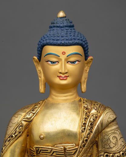 Regular close-up of Amitabha Buddha Statue showing lotus seat and floral garments