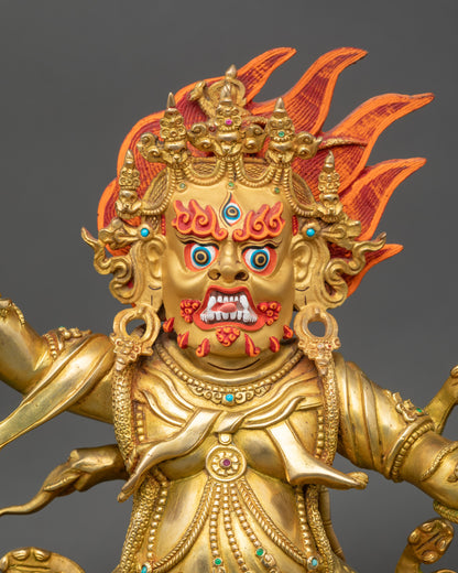 Regular close-up of Guru Dragpo Statue Handcrafted copper Buddhist guardian figure