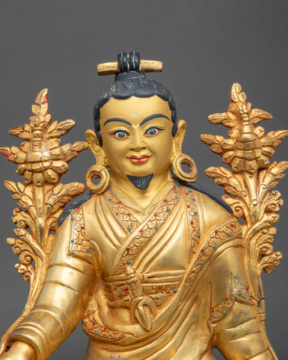 Regular close-up of Jigme Lingpa sculpture, detailed Lost-Wax copper craftsmanship