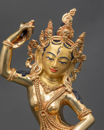 Regular close-up of Machig Labdron Statue showing dynamic lotus posture and halo