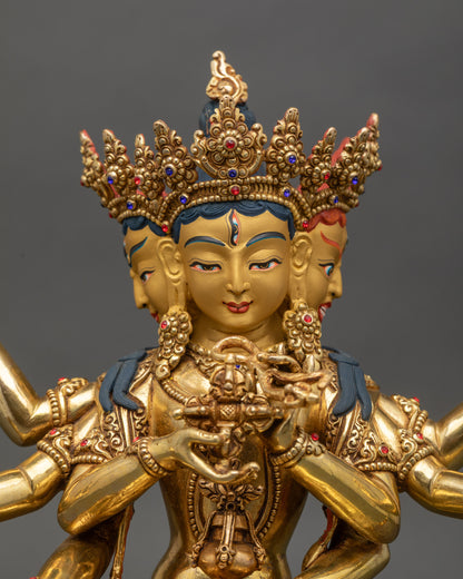Regular close-up of Namgyalma Ushnishavijaya statue showing detailed copper and gold finish