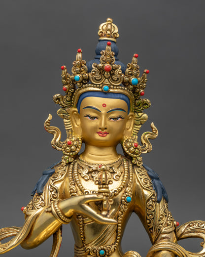 Regular close-up of Vajrasattva Bodhisattva showing copper and gold details