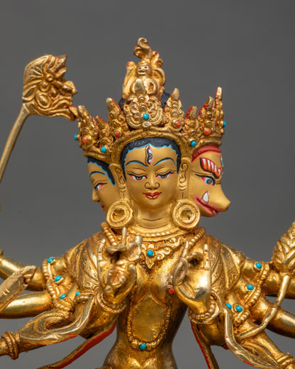 Regular close-up of golden Marichi sculpture showing intricate fire-gilded details