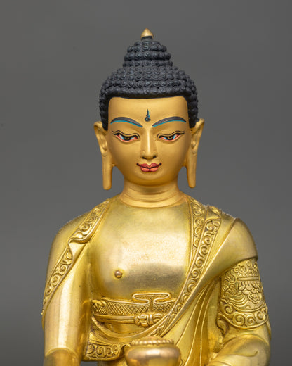 Regular close-up of handcrafted Nepalese Gautama Buddha copper sculpture