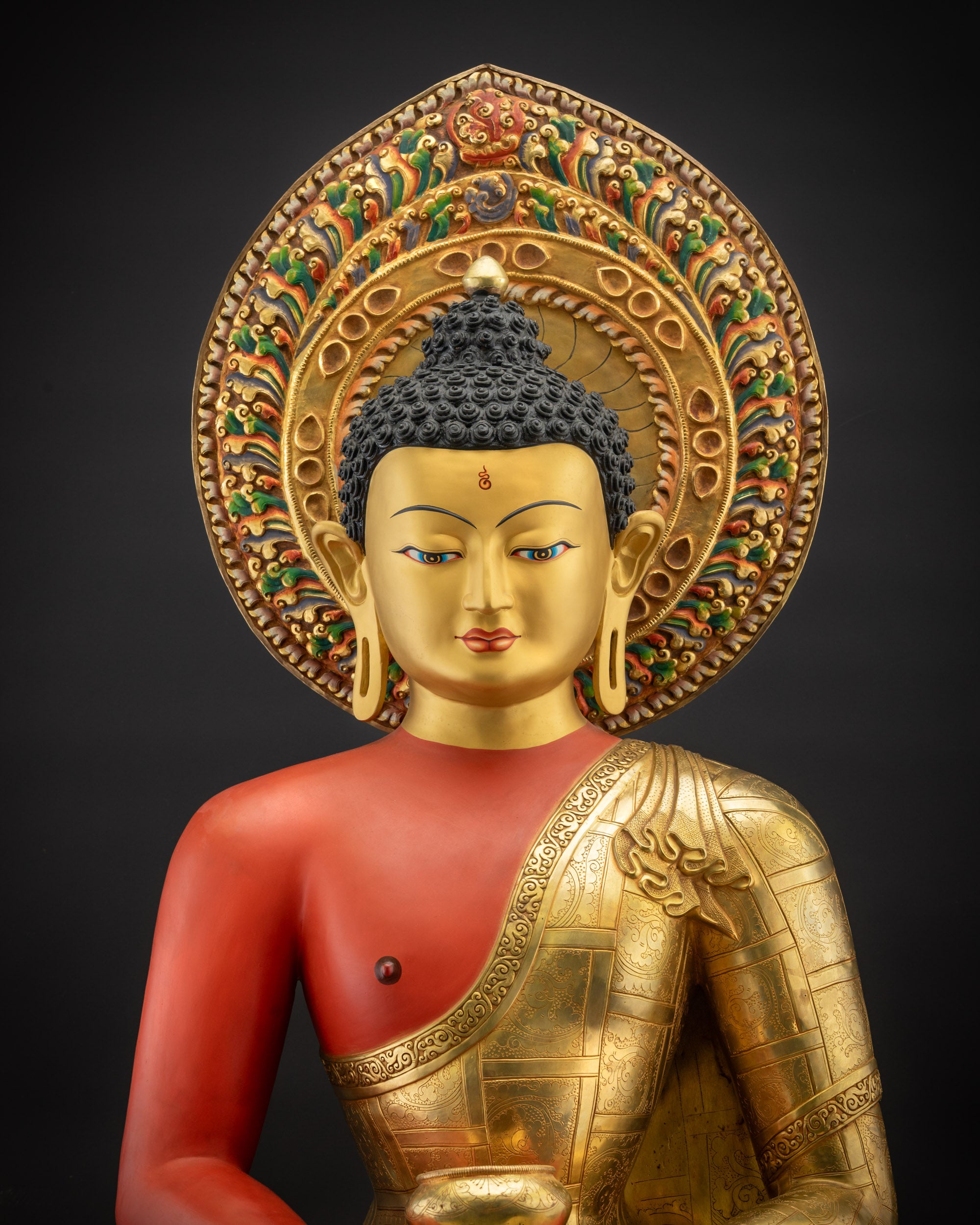 Regular close up Amitabha Buddha Face highlighting intricate craftsmanship
