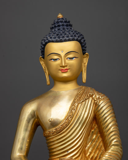 Regular close up Amitabha Buddha statue showing tranquil meditation pose
