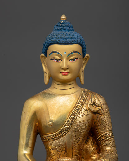 Regular close up Amitabha statue showing detailed monk robe and intricate garments