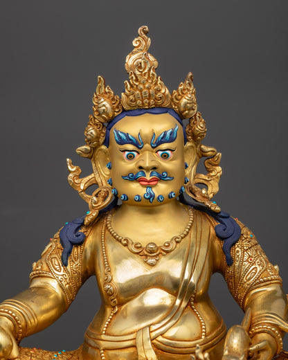 Regular close up Dzambhala holding citrons and jewels, mongoose spitting
