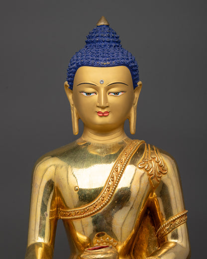 Regular close up Shakyamuni Buddha Statue highlighting intricate monk robe patterns
