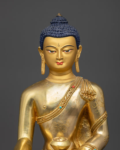 Regular close up Shakyamuni Buddha sculpture lost wax Nepalese artisan details
