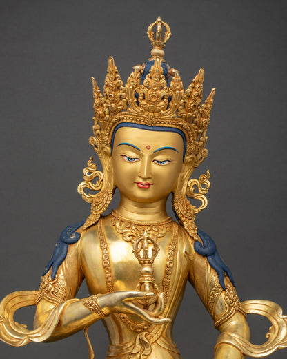 Regular close up Vajrasattva Statue showing intricate Five-Jeweled Crown and flowing robe