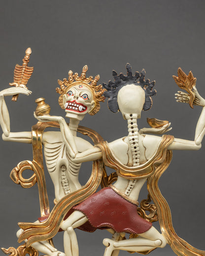 Regular close up of Citipati Statue highlighting dancing pose and sacred objects
