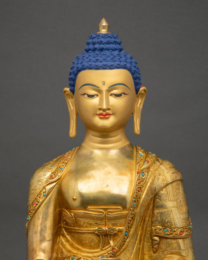 Regular close up of Divine Shakyamuni Buddha Sculpture showing intricate Himalayan craftsmanship