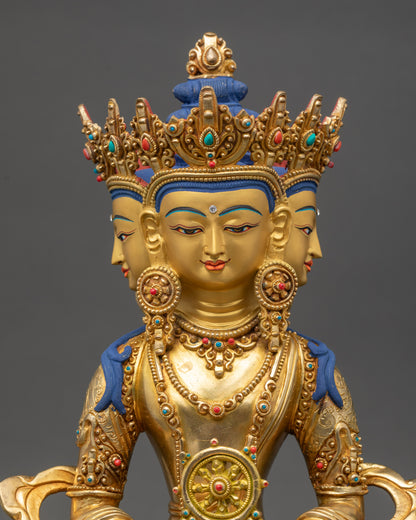 Regular close up of Vairocana Buddha sculpture showing intricate floral robe and jewelry patterns