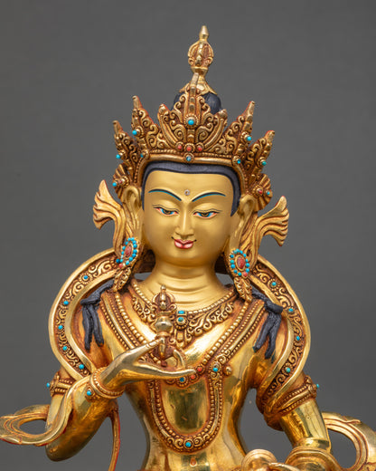 Regular close up of Vajrasattva Statue showing intricate semi-precious stones on robe