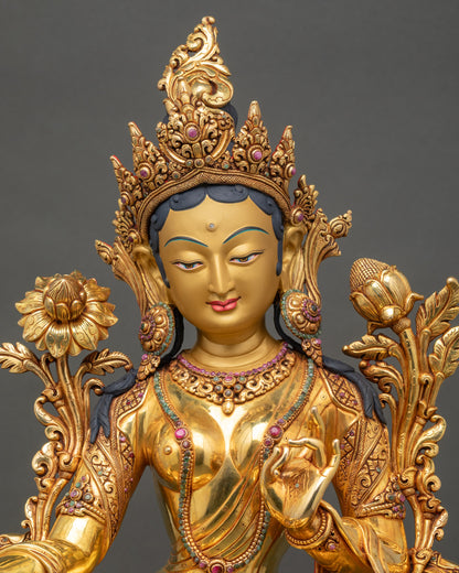 Regular close up showing detailed copper carvings and gold fire-gilded features