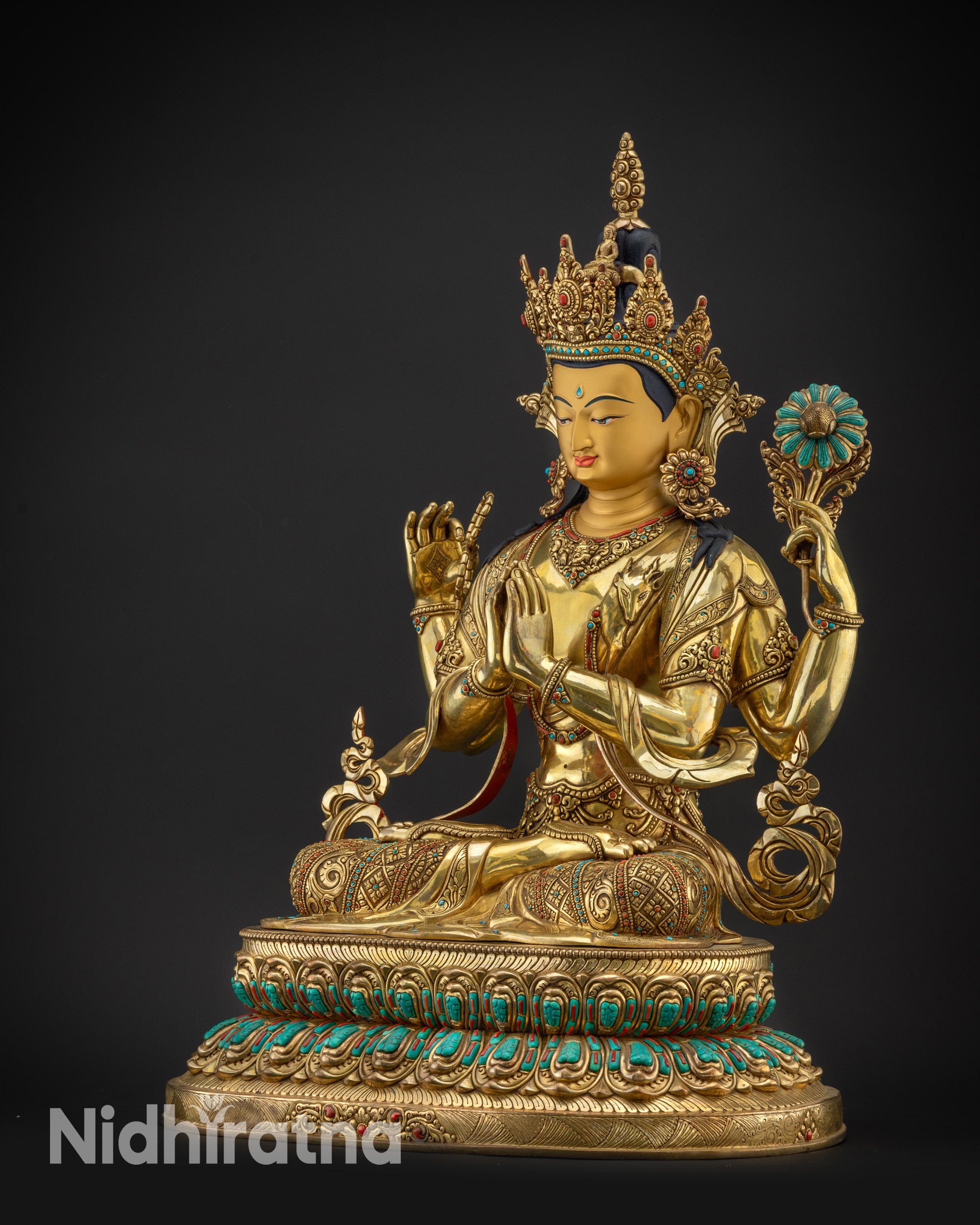 Regular left side view Avalokiteshvara Buddha Statue Nepalese meditation piece
