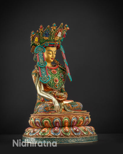 Regular right side Jowo Rinpoche Shakyamuni statue with vibrant acrylic painted finish
