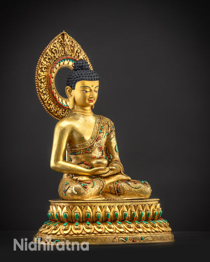 Regular right side view Amitabha Buddha Statue on double-layered lotus seat
