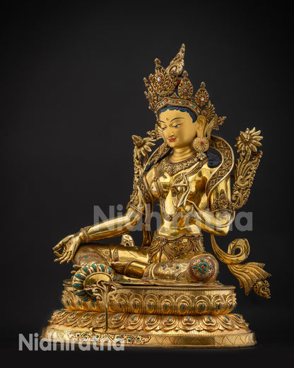 Regular side left Green Tara Statue left side Tibetan Buddhist deity with detailed attire
