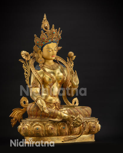 Regular side left view Masterpiece Green Tara Statue in Lalitasana posture