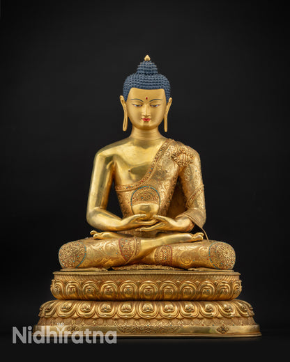 Front view Amitabha Buddha gold-gilded spiritual statue home altar
