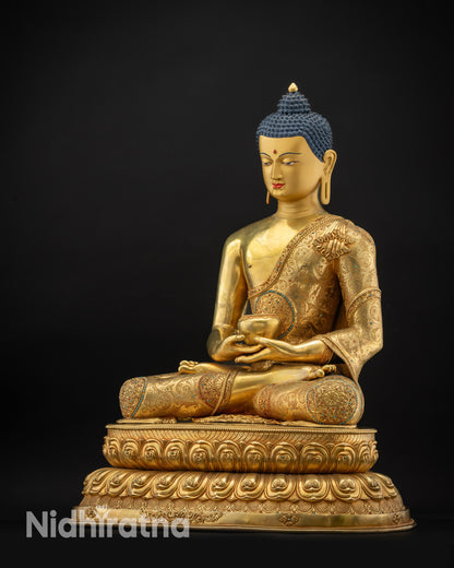 Regular side right Amitabha Buddha handcrafted lotus base meditation statue
