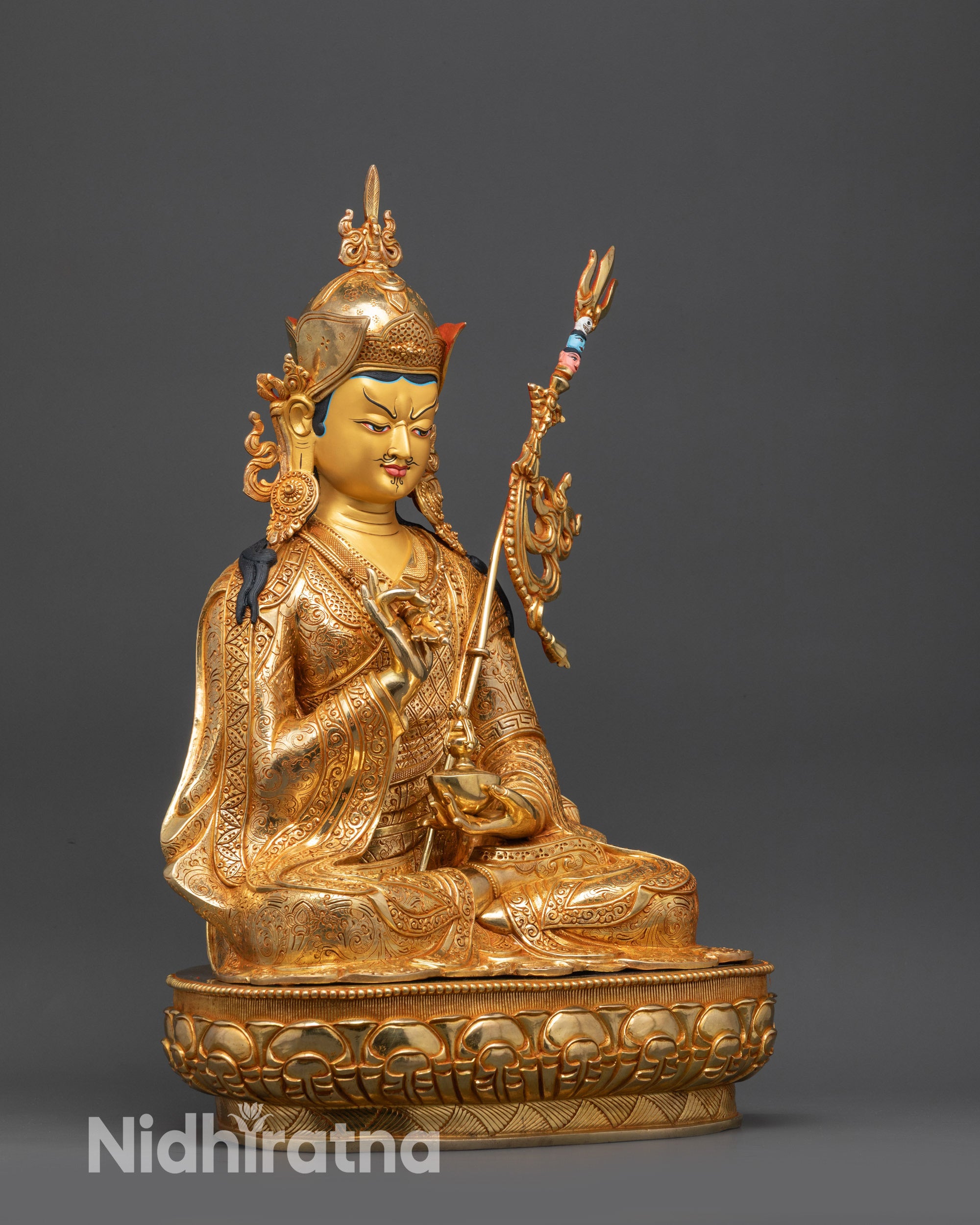 Regular side right view of Tsokye Dorje Statue showing lotus seat
