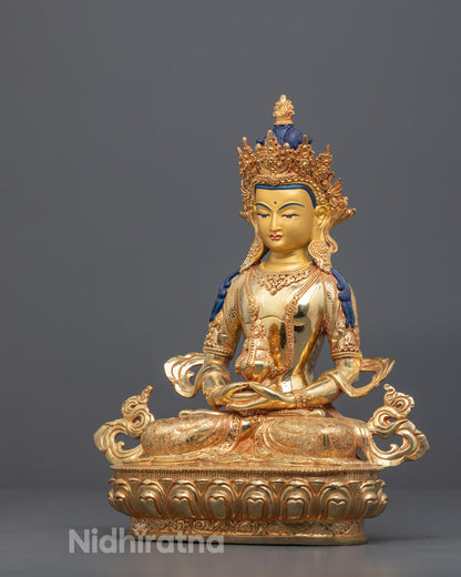 Religious Amitayus Buddha statue for altar or meditation space with traditional lost wax craftsmanship and sacred symbolism