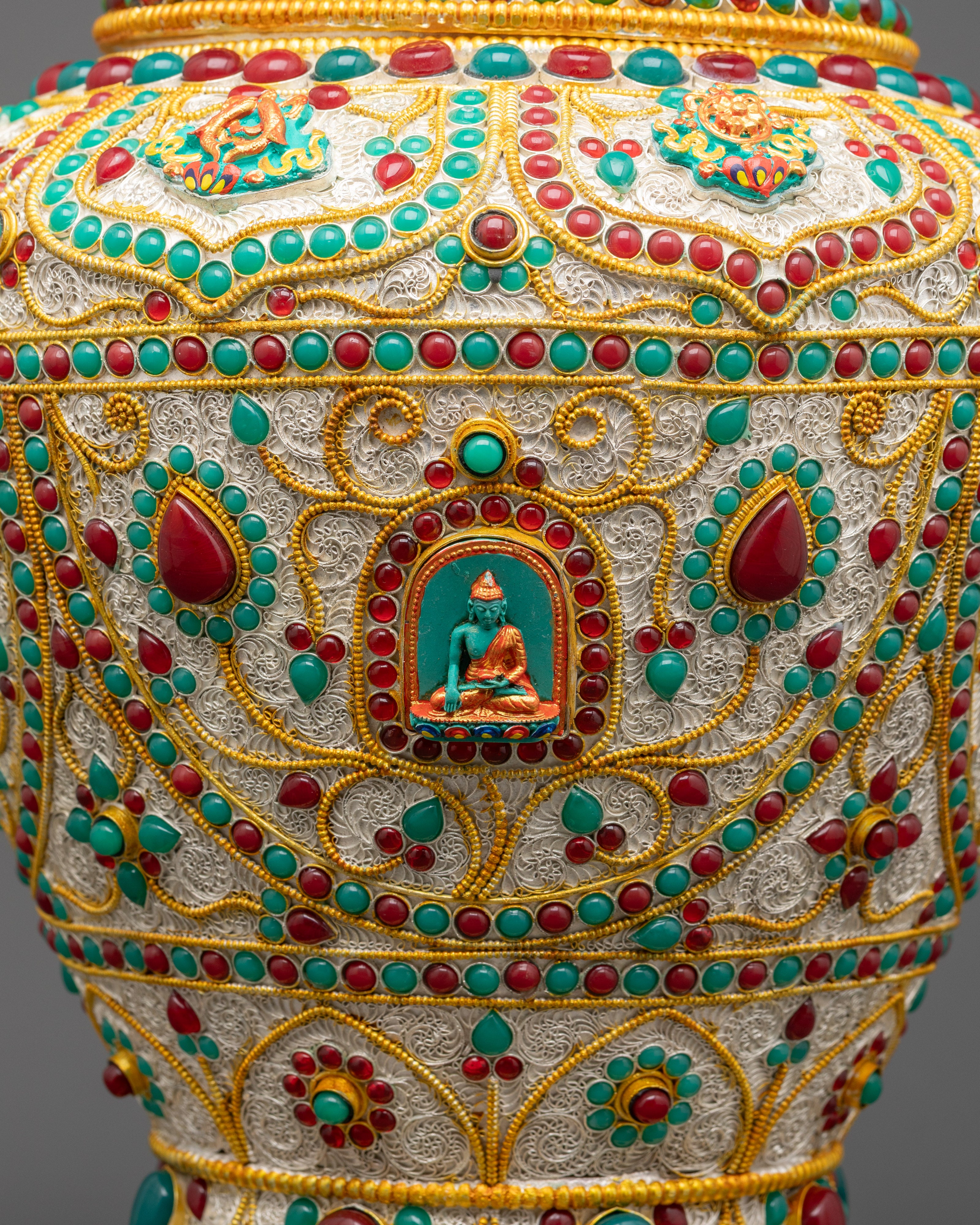 Shop Tibetan Rice Pot | Handcrafted Silver-Plated Ritual Vessel