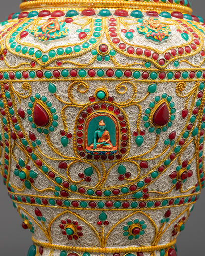 Shop Tibetan Rice Pot | Handcrafted Silver-Plated Ritual Vessel