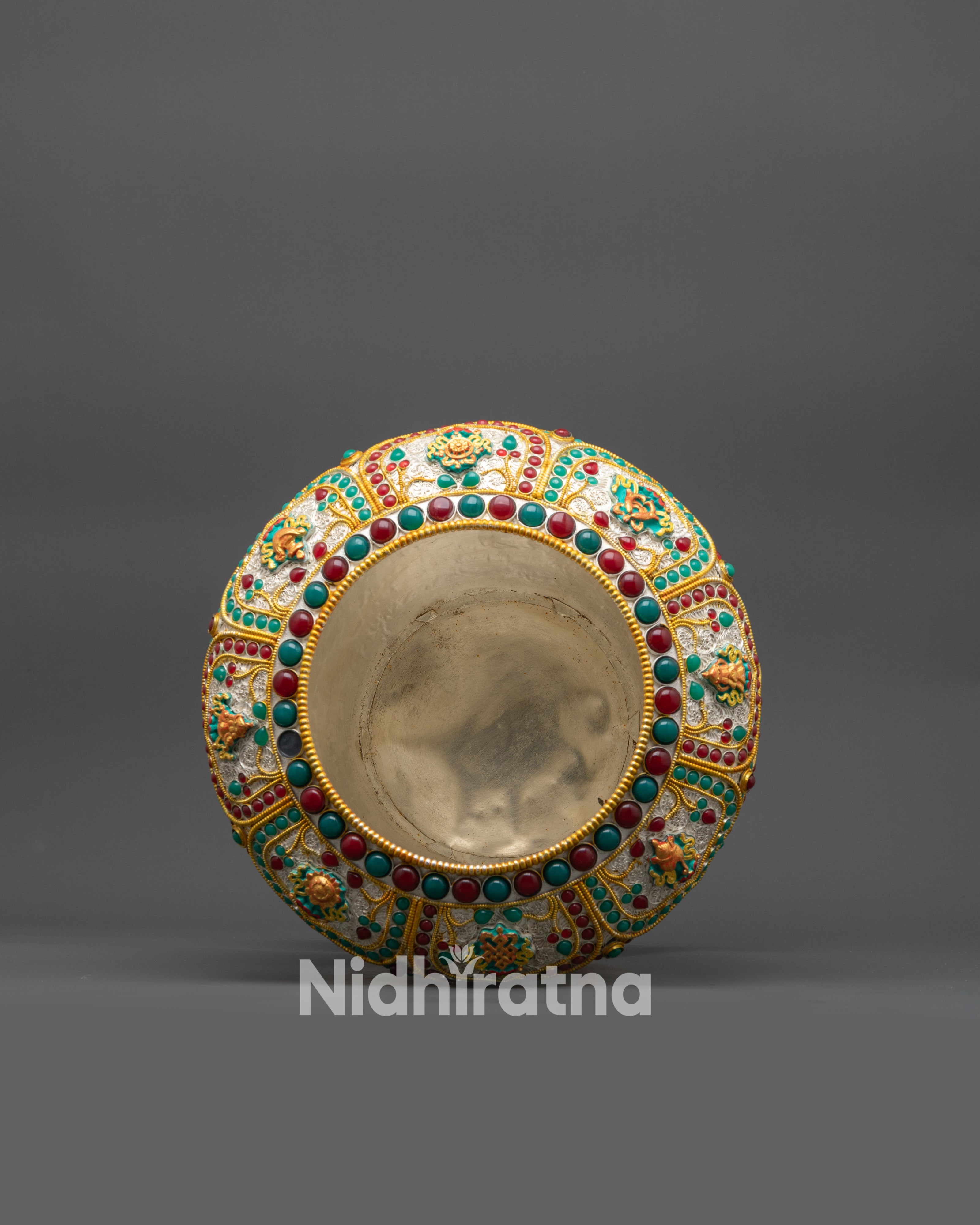 Shop Tibetan Rice Pot | Handcrafted Silver-Plated Ritual Vessel