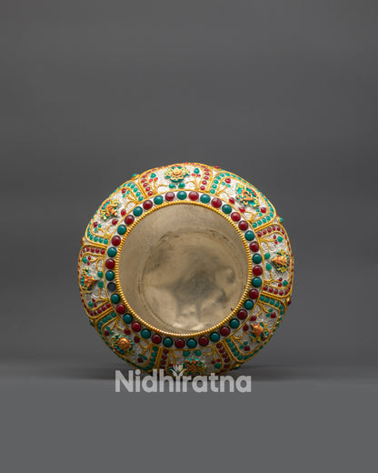Shop Tibetan Rice Pot | Handcrafted Silver-Plated Ritual Vessel