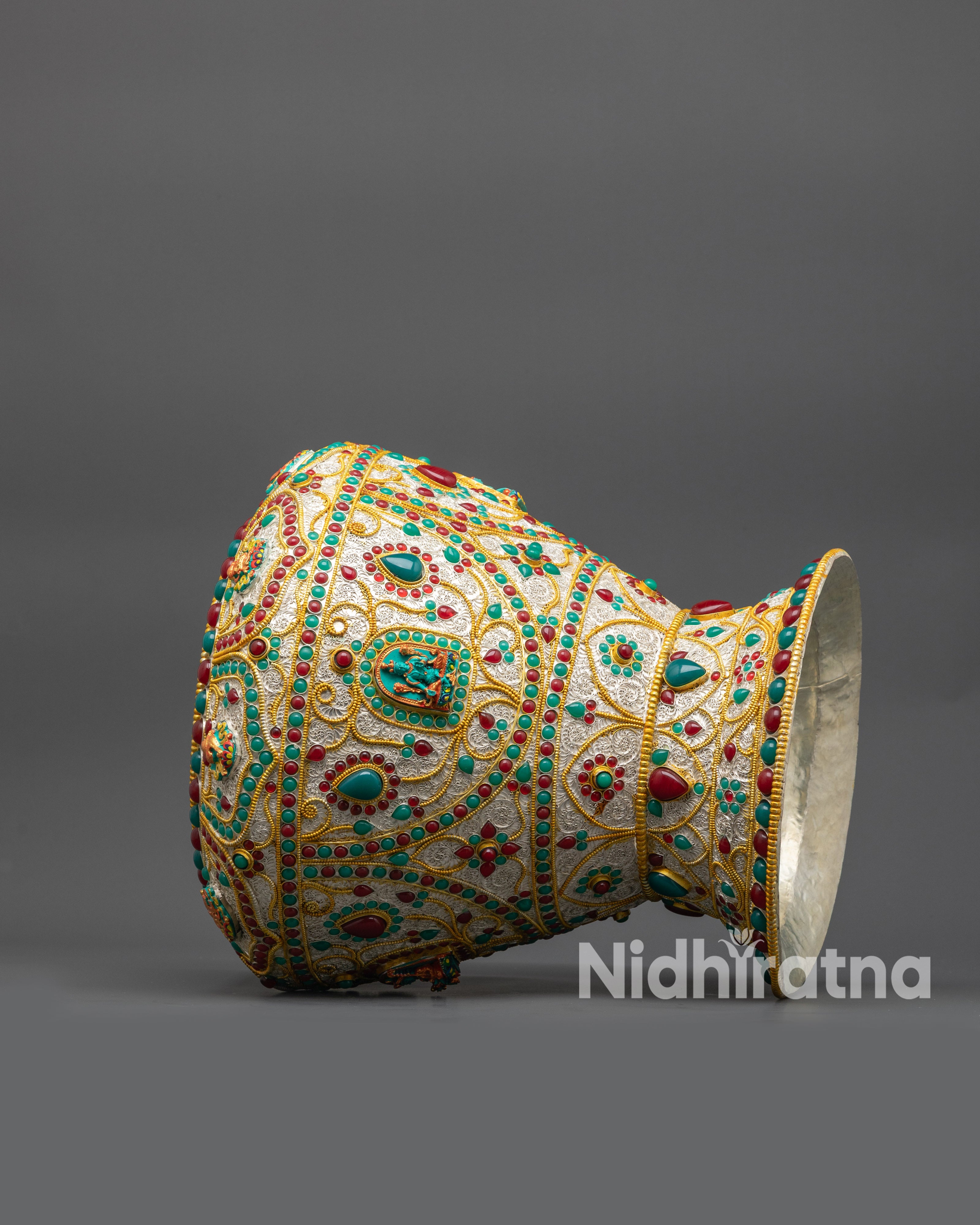 Shop Tibetan Rice Pot | Handcrafted Silver-Plated Ritual Vessel