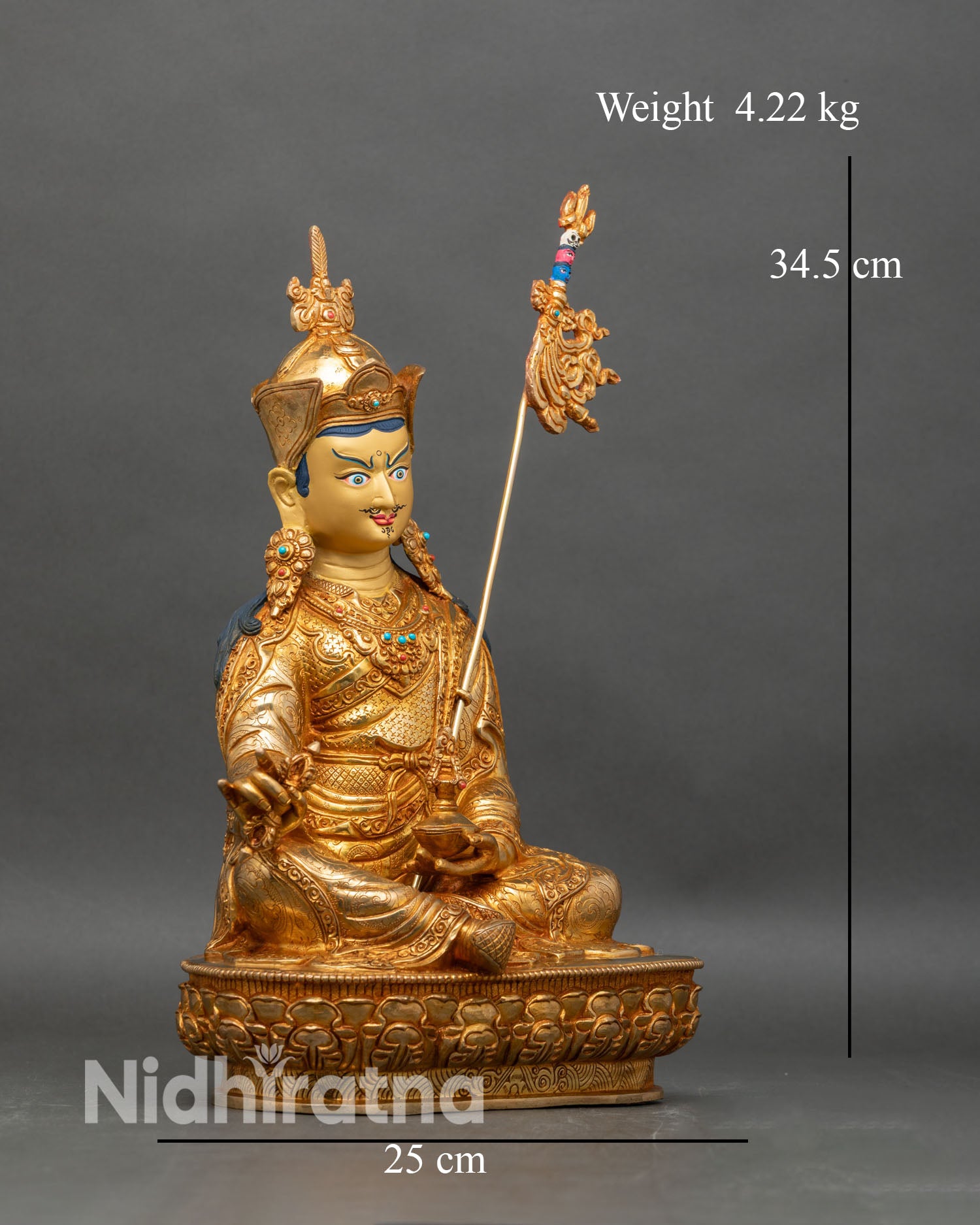 Right profile of Guru Rinpoche statue, handcrafted Nepalese Buddhist sculpture