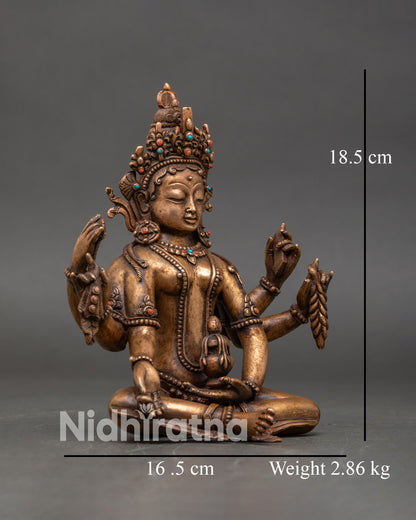 Right side view of Vasudhara statue, copper and bronze Buddhist sculpture