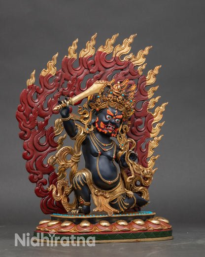 Right-side view of Achala Statue, handcrafted Nepalese Buddhist sculpture with sword and lasso